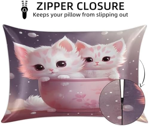 GzLeyigou Lovely Cats Satin Pillowcase - 20x26 Inch Standard Size