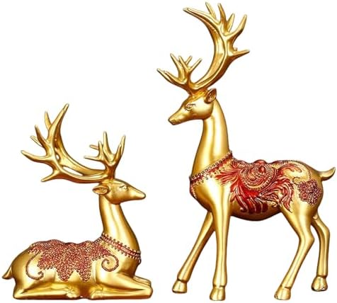 Golden Resin Deer Figurine Pair - Home Decor