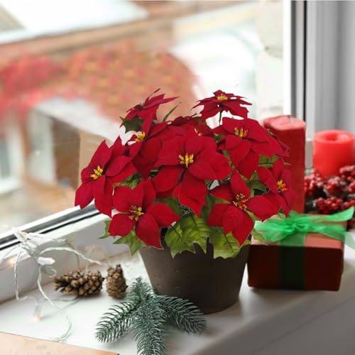 CISDUEO 2 Pcs Artificial Poinsettia Bushes 1