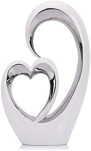 LCCCK White and Silver Heart Sculpture Love Statue
