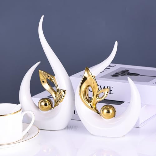 XMGZQ White Gold Ceramic Statues Set of 2 Modern Decor