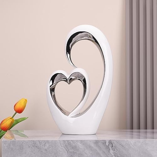 LCCCK White and Silver Heart Sculpture Love Statue