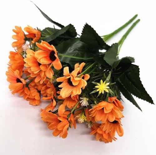 PASYOU Artificial Daisies Flowers 4 Bundles Orange