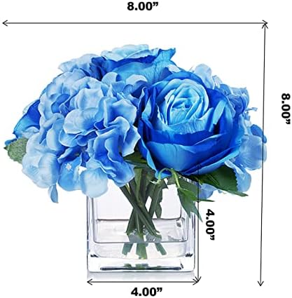 ENOVA FLORAL Blue Mixed Silk Flowers with Vase