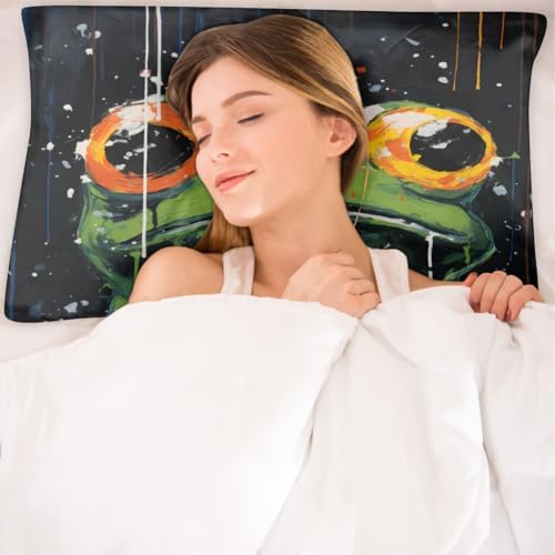 Big-Eyed Frog Satin Pillowcase Green 20x40 Inch