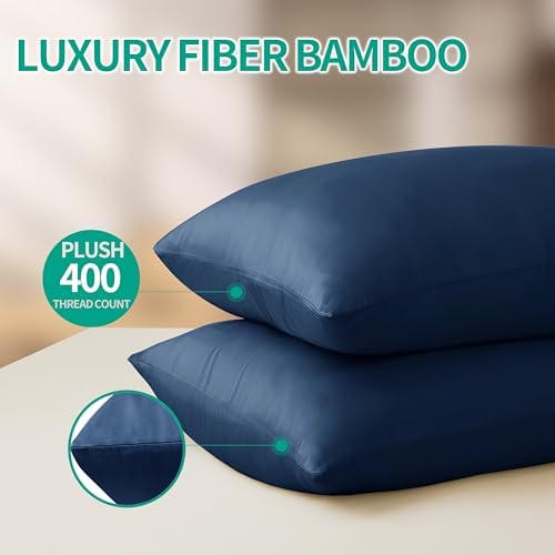 Zaizaihome Bamboo Viscose Pillowcase Set of 2 Zippered Navy Blue
