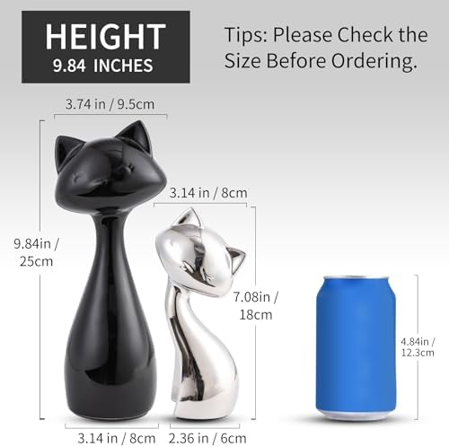 Sure Yuesi Ceramic Cat Statue Set Black Silver