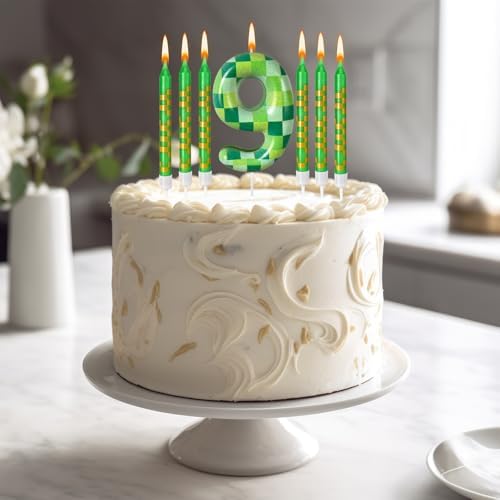 Zlongron 13-Piece Green Pixel Birthday Candles