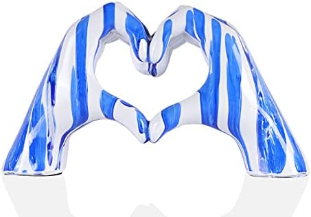 Blue and White Heart Gesture Sculpture for Home Decoration