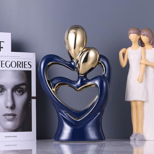 Navy Blue Gold Ceramic Couple Statue - Romantic Home Decor