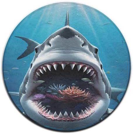 Modern Soft Round Area Rug - Great Ocean White Shark Design