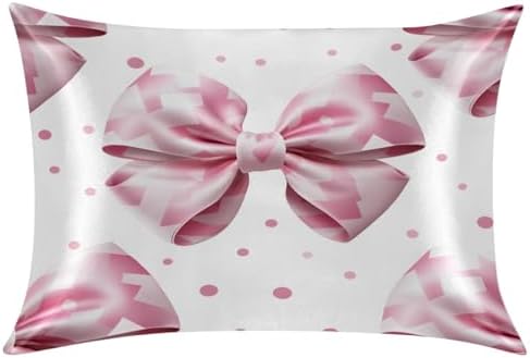 GzLeyigou Pink Gift Bow Satin Pillowcase - 20x40in King Size 1