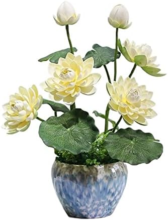 Artificial Purple Lotus with Ceramic Vase for Home Decor