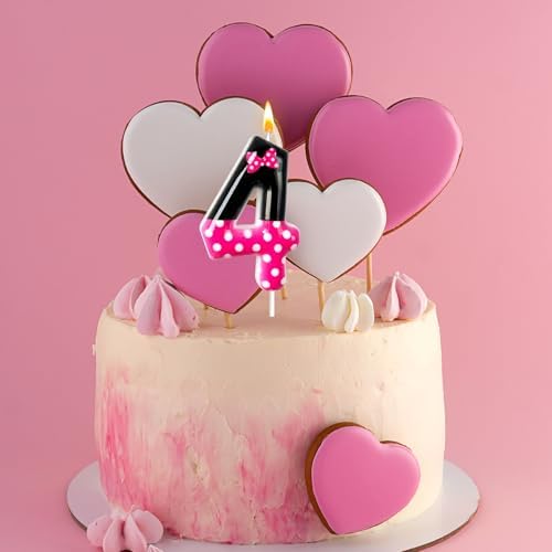 JonesLi 4th Birthday Pink Black Mouse Candle for Girls