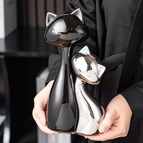 Sure Yuesi Ceramic Cat Statue Set Black Silver