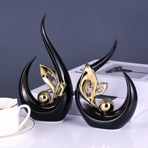 Black Gold Ceramic Statues for Modern Home Decor