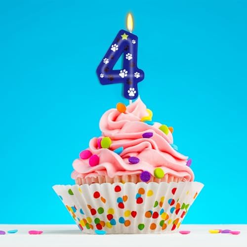 ElekFX Blue Dog Paw Birthday Candles Number 4