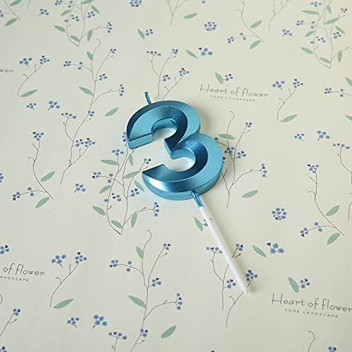 Qj-solar Blue 3 Birthday Candles with 3D Number 3 Cake Topper