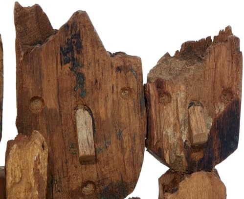Deco 79 Teak Wood Decorative Sculpture with Faces