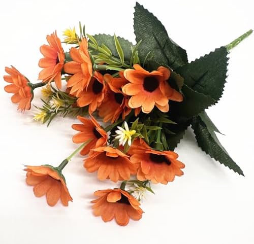 CATTREE Artificial Orange Daisy Flower Bouquet 4 Pack