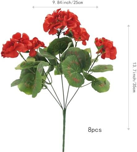 JOJAZE 8PCS Artificial Geraniums Silk Flowers UV Resistant