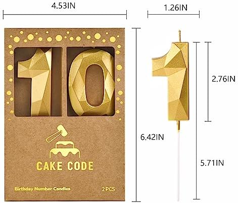 276 Inch Crystal Gold 10 Number Birthday Candles