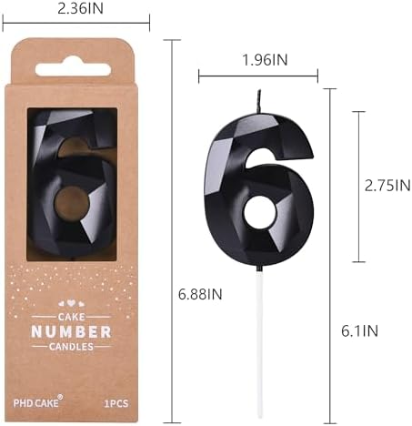 PHD CAKE 276 Inch Crystal Black 6 Number Birthday Candles 1