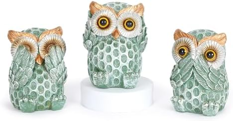 Set of 3 Green Owl Statues Home Decor Accents