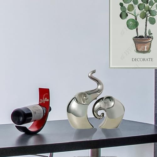 Zagxuade Silver Ceramic Couple Elephant Statues