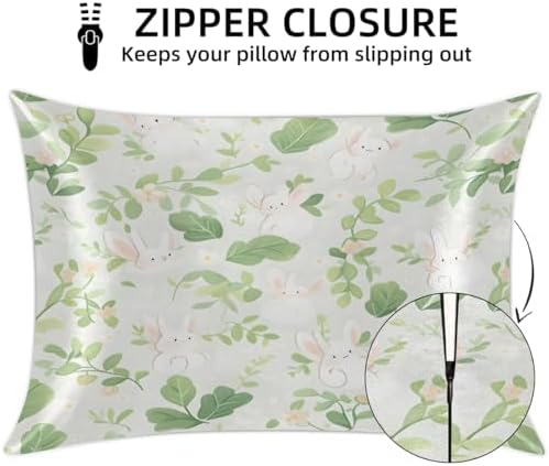 GzLeyigou Satin Pillowcase Green Leaves Design 20x40inch King Size