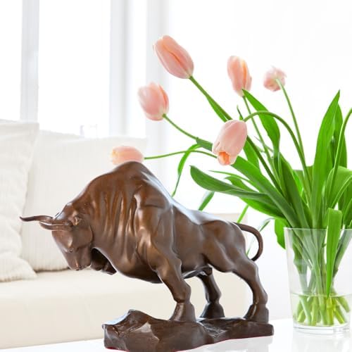 R REALONG Bronze Bull Sculpture - 93in Charging Bull Decor Figure