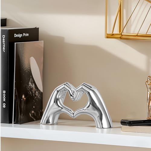 Silver Heart Hands Decor Art Sculpture for Home