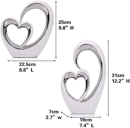 LCCCK White and Silver Heart Sculpture Love Statue