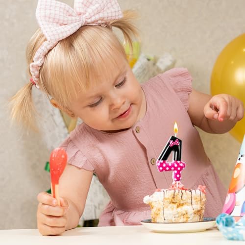 JonesLi 4th Birthday Pink Black Mouse Candle for Girls