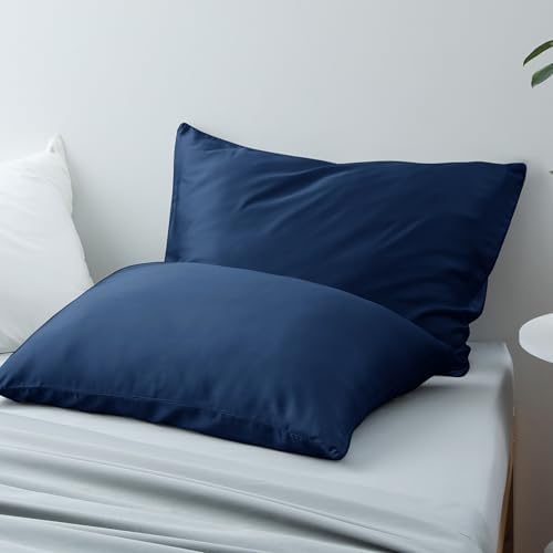 Zaizaihome Bamboo Viscose Pillowcase Set of 2 Zippered Navy Blue