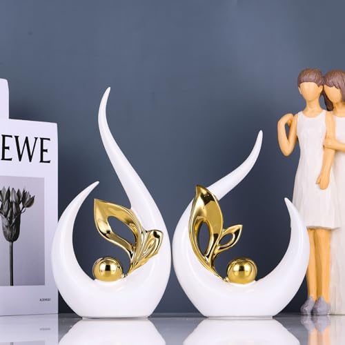 XMGZQ White Gold Ceramic Statues Set of 2 Modern Decor
