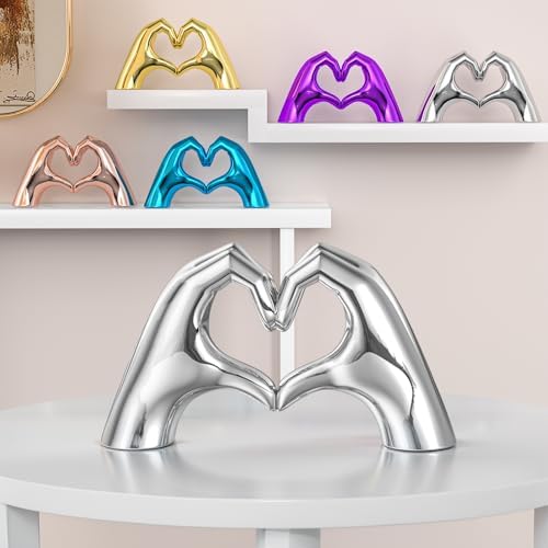 Silver Heart Hands Decor Art Sculpture for Home