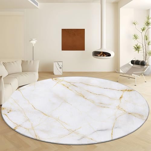 Bhoyctn Round Area Rug 2 x 2 Marble Gold Stripes