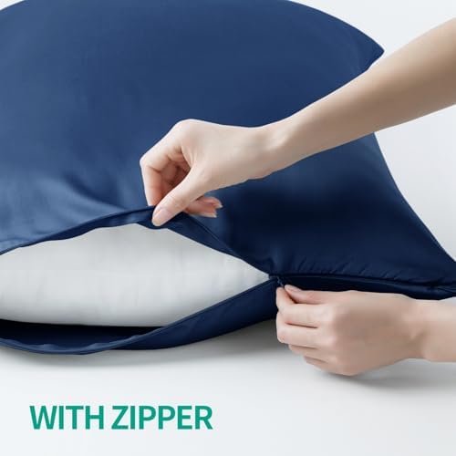 Zaizaihome Bamboo Viscose Pillowcase Set of 2 Zippered Navy Blue