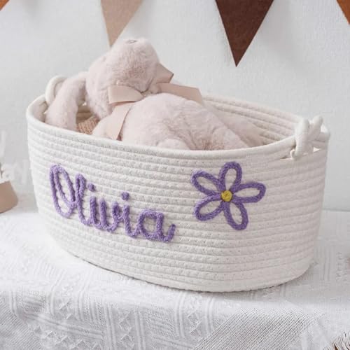 Personalized Handmade Cotton Rope Baby Basket - Custom Monogrammed Gift