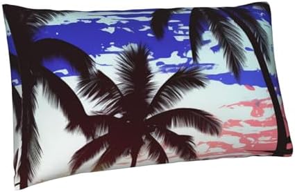 Soft Breathable Pillowcases with Envelope Closure Blue and White Palm Trees Design