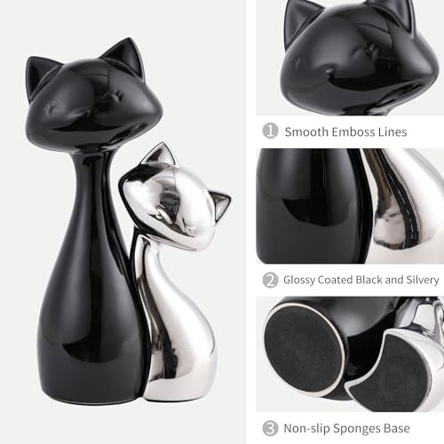 Sure Yuesi Ceramic Cat Statue Set Black Silver