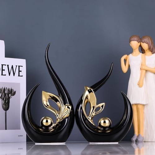 Black Gold Ceramic Statues for Modern Home Decor