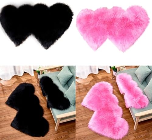 XISAOK Double Heart Shape Plush Fuzzy Carpet