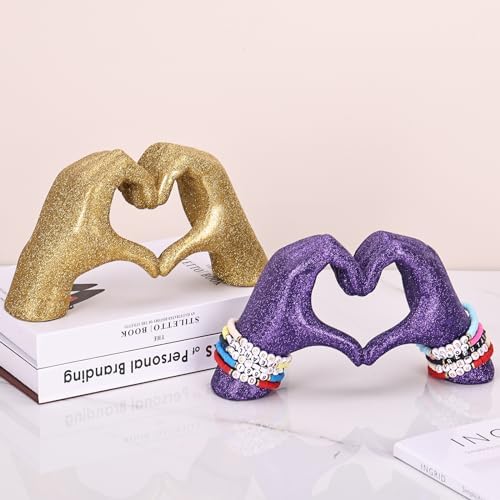 Glitter Heart Hands Sculpture - Purple Modern Coffee Table Decor