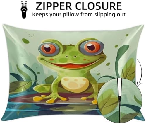 GzLeyigou Frog Satin Pillowcase 20x40in King Size Zipper Closure