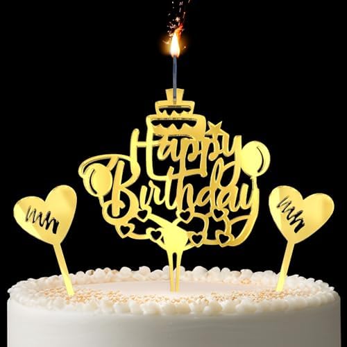 Spark Magic Happy Birthday Cake Candle Topper with 2 Wicks