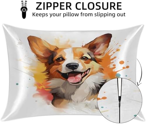 Cute Cartoon Corgi Satin Pillowcase - Queen Size 20x30in