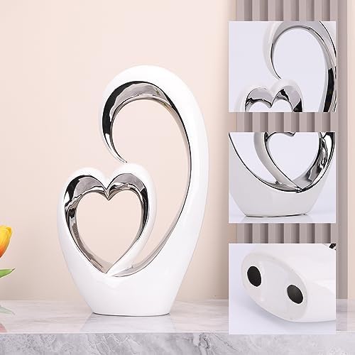 LCCCK White and Silver Heart Sculpture Love Statue