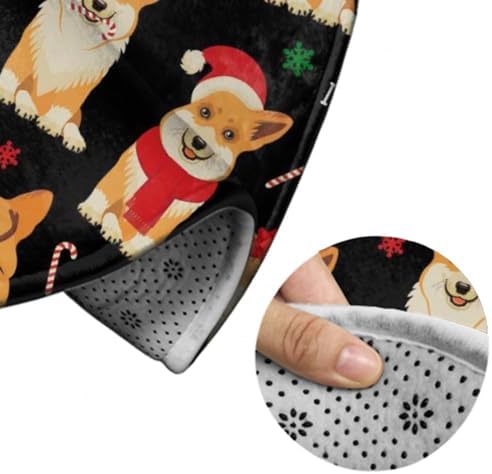 Meaudiwes Comfort Flannel Round Rug - Christmas Corgi Design